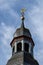 View on the church spire with golden swan in Monschau, Eifel