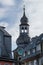 View on the church spire with golden swan in Monschau, Eifel