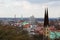 View on the church steeple and the built structure watched from the sparrenburg in bielefeld germany