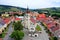 View of the church in the town of Podolinec in Slovakia