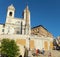 View of the Church Trinita dei Monti atop the Spanish Steps in Rome