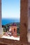 View of the church from the window of the fortress of the ancient castle in Roquebrune-Cap-Martin, France