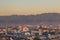 View on churches, roofs and Uetliberg of Zurich city