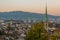 View on churches and roofs of Zurich city in the morning