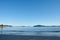 View of the Cies Islands from Ladeira Beach in Baiona, Pontevedra, Spain