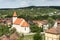 View of Cisnadie city from Cisnadioara fortified church,  medieval fortress on the hill near Sibiu,  Transylvania,  Romania