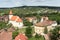 View of Cisnadie city from Cisnadioara fortified church,  medieval fortress on the hill near Sibiu,  Transylvania,  Romania