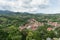 View of Cisnadie city from Cisnadioara fortified church,  medieval fortress on the hill near Sibiu,  Transylvania,  Romania