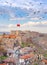 View of Citadel of Ankara under birds, Ankara, Turkey