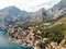 View of the cities and nature of Montenegro in summer from the copter
