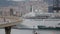 View of the city of Barcelona with ronda del Port avenue on first term left and cruise ships right