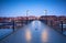 View on city Bremen from bridge in dusk