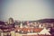 View on the city of Brno Czech Republic with flag in vintage treatment