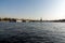 View of the city of Cairo in Egypt, from the center of the Nile river, and typical boats