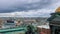 View of the city center of St. Petersburg from the observation deck in St. Isaac's Cathedral, heavy rain clouds over