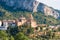 View of the city and church Parroquia Sant Jaume, Tivissa, Tarragona, Catalunya, Spain.