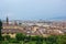 View of the city of Florence from the Boboli gardens, cloudy and rainy weather. Florence, Italy