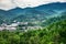 View of the city of Gatlinburg in Tennessee and the Great Smoky Mountains Park. Tourist travel destination