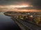 View of the city of Grudziadz from the Vistula River, Poland.