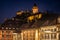 View from city hall Rathaus to Uhrturm on Schlossberg Graz