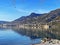 View of the city of Montreux Muchtern on the shores of Lake Geneva and at the foot of the Vaud Alps mountain massif, Switzerland