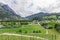 View of the city among the mountainous Alps in Liechtenstein.