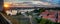 View of the city of Novi Sad and the Danube river, the city of Petrovaradin at sunset from the fortress. Panorama banner format