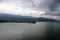 View of the city of Ohrid on the coast of the lake in North macedonia in rainy weather