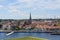 View of the city by Oresund Strait, panorama from Kronborg castle tower, Helsingor, Denmark