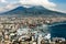 View of the city and port of Naples with Vesuvius volcano in the background from Castel Sant`Elmo, Campania, Italy