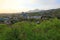 View of the city of Pyatigorsk towards Mount Beshtau at sunset