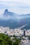 View of city Rio de Janeiro with Favelas in the hills with misty