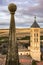 View of the city of Segovia from the Cathedral where you can see the tower of the Romanesque church of San Esteban and a Tower of