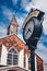 View on the city street clock with town name Philipsburg