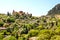 View on city Valldemossa with traditional flower decoration, famous old mediterranean village of Majorca. Balearic