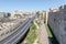 View from the city wall to Khativat Yerushalayim street passing near Jaffa Gate and the fortress walls city walls in old city of J