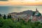 View from the city walls of the church and town Piran