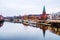 View of the cityscape of Bremen, Germany at morning. Illuminated landmarks