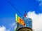 View on cityscape of Colombo with flag of Sri Lanka