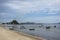 View cityscape landscape and Wat Thammikaram Worawihan temple on Khao Chong Krachok mountain and fishing boat floating waiting