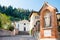 View of classic old medieval italian capital with virgin mary statue in Marostica town in Veneto region at sunset with old church