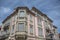 View at a classic traditional urban buildings on Viseu city Downtown, Portugal