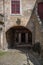 View at a classic traditional urban buildings on Viseu city Downtown, street tunnel under house, Portugal