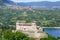 View at Cles Castle and lake of Santa Giustina
