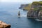 View on Cliff of Moher, county Clare, Ireland. Epic landscape with magnificent scenery. Irish landmark and popular tourist