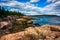 View of cliffs and the Atlantic Ocean in Acadia National Park, M