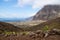 View on the cliffs and red hills of El Golfo valley, Frontera, El Hierro, Canary Islands, Spain