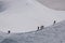 View of climbers from the Aiguille du Midi in French Alps