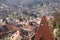 View from the Clock Tower in Sighisoara of red brick rooftops