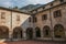 View of cloister in the historic center of Pioraco, Marche, Italy